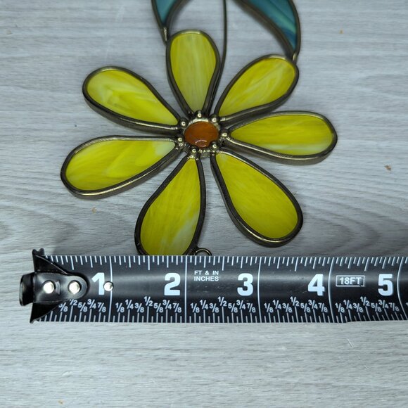 Stained Leaded Glass Yellow Daisy Flower 8" - Picture 7 of 8